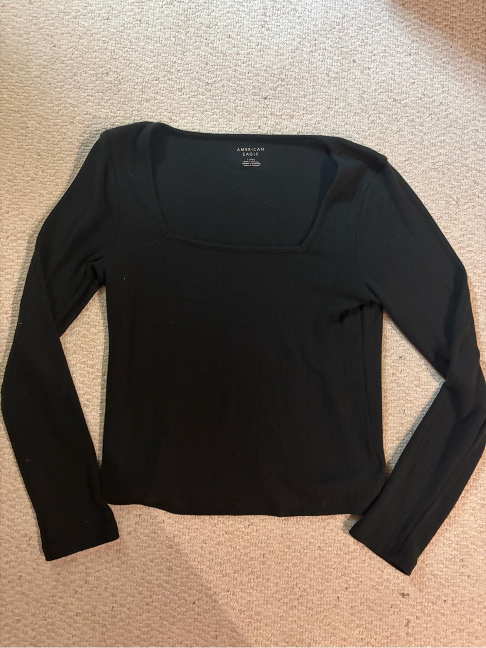 American Eagle Outfitters Black Long-Sleeve Square Neck Ribbed Top